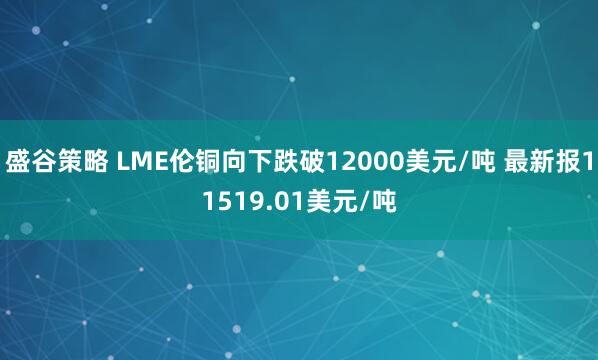 盛谷策略 LME伦铜向下跌破12000美元/吨 最新报11519.01美元/吨